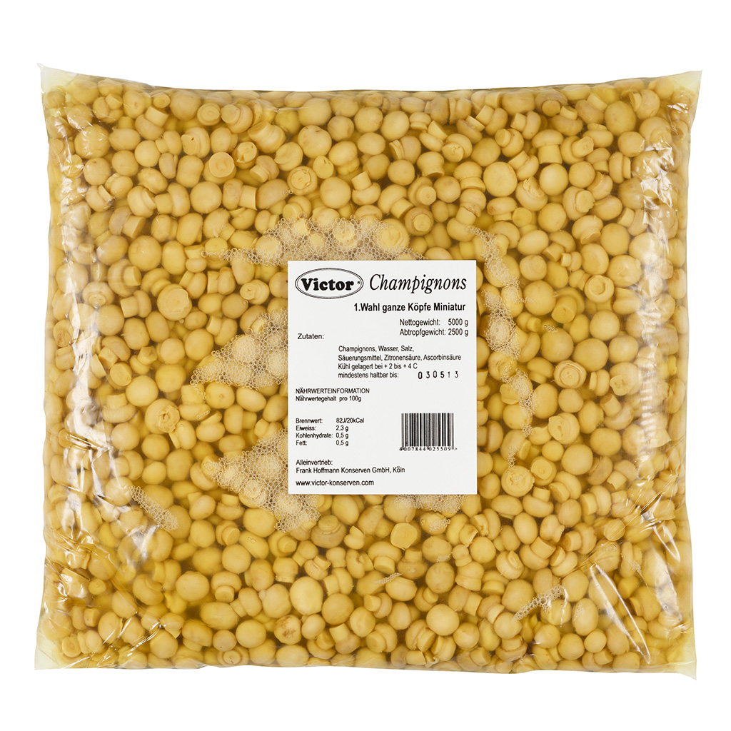 Victor Champignon-Miniköpfe 1. Wahl 7500g 5000g Abtropfgewicht je Beutel