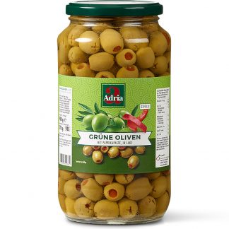 Adria Oliven grün gefüllt mit Paprikapaste 935ml je Glas