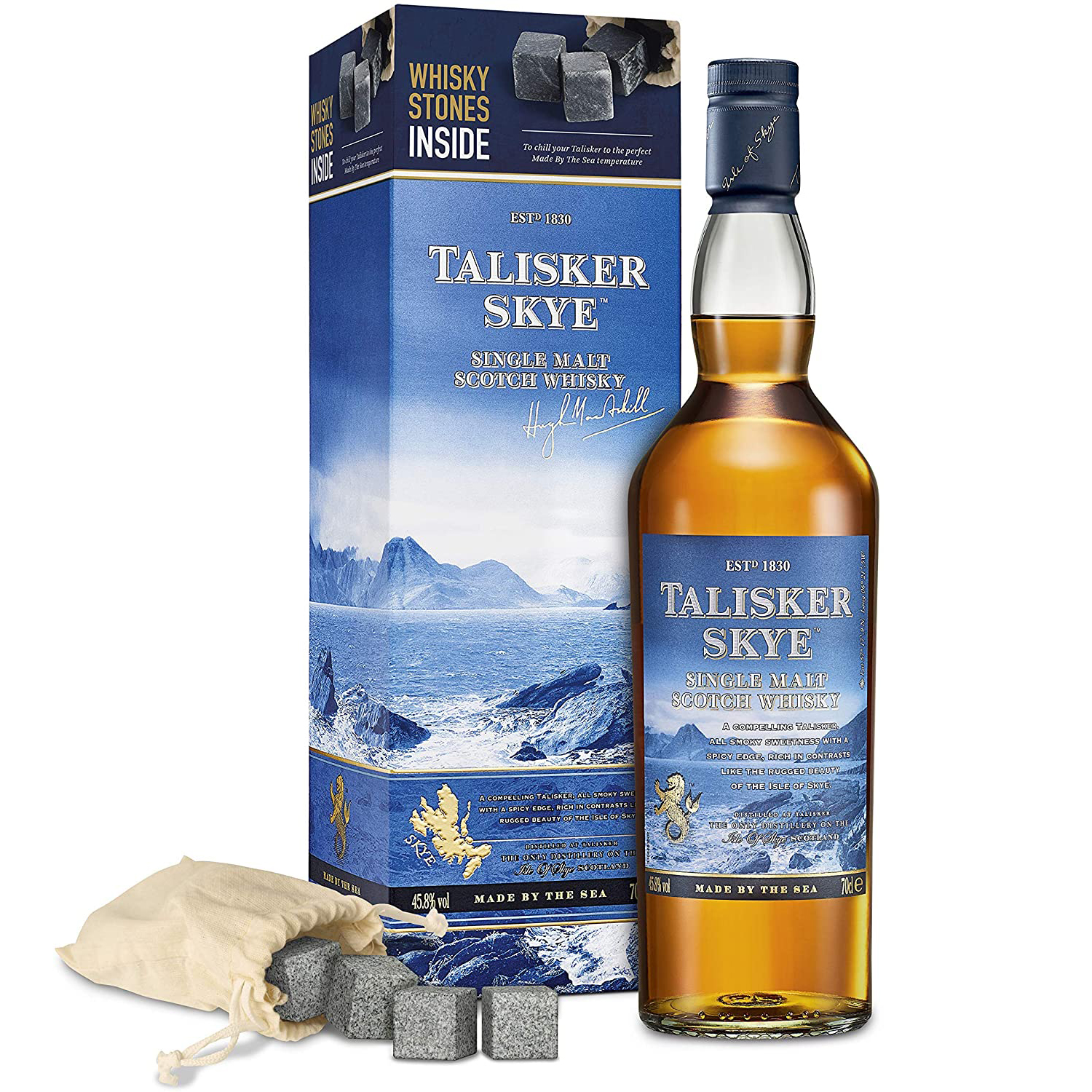 Talisker Skye Geschenkbox mit Whiskysteinen 45,8 % Vol. 0,70l Flasche –  Hans Wagner Bestellplattform