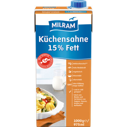 Küchensahne 15% Fett 12 x 1 Ltr. Pack im Karton